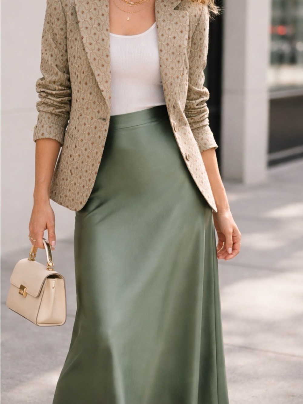 Insight Olive Patterned Single-Button Women's Blazer